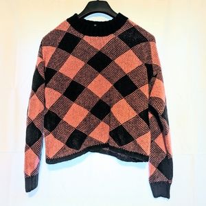 Divided Buffalo Plaid Black and Coral  Sweater